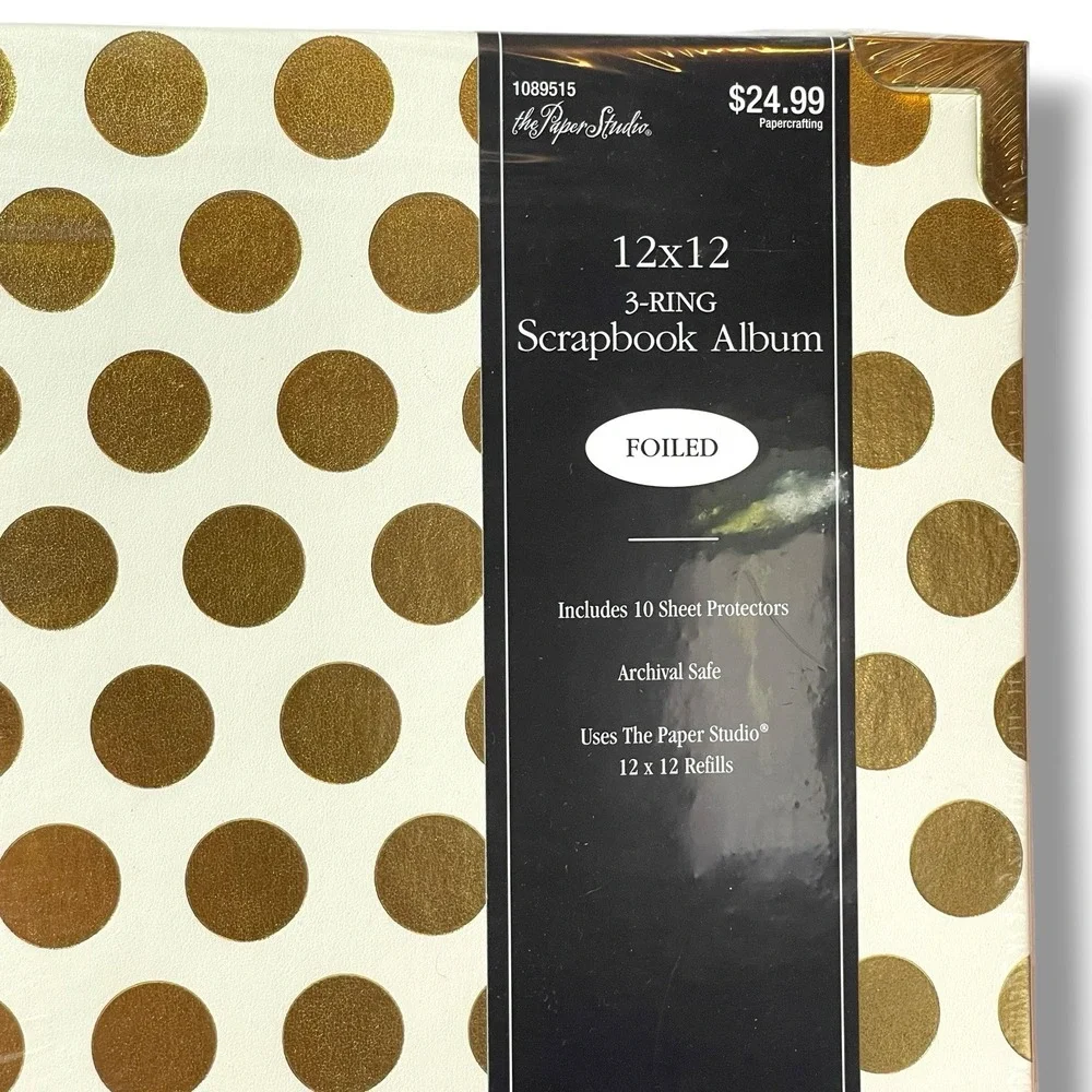 Lot of 2 The Paper Studio 12x12 3-Ring Scrapbook Albums Gray & Gold Foil New OS